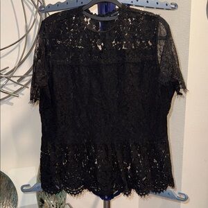 Women’s Black Lace Short-Sleeve Blouse — Classic Feminine Top